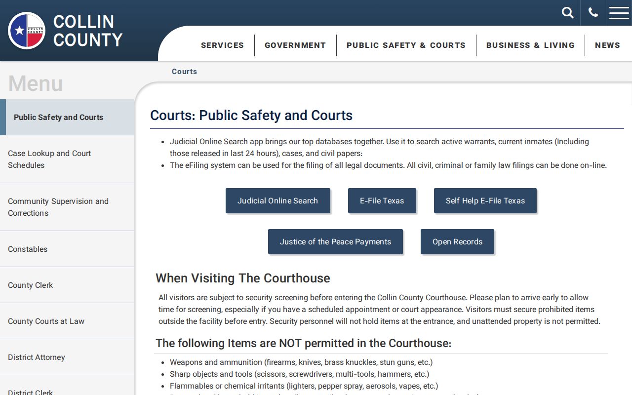 Collin County court links and public docket access paths