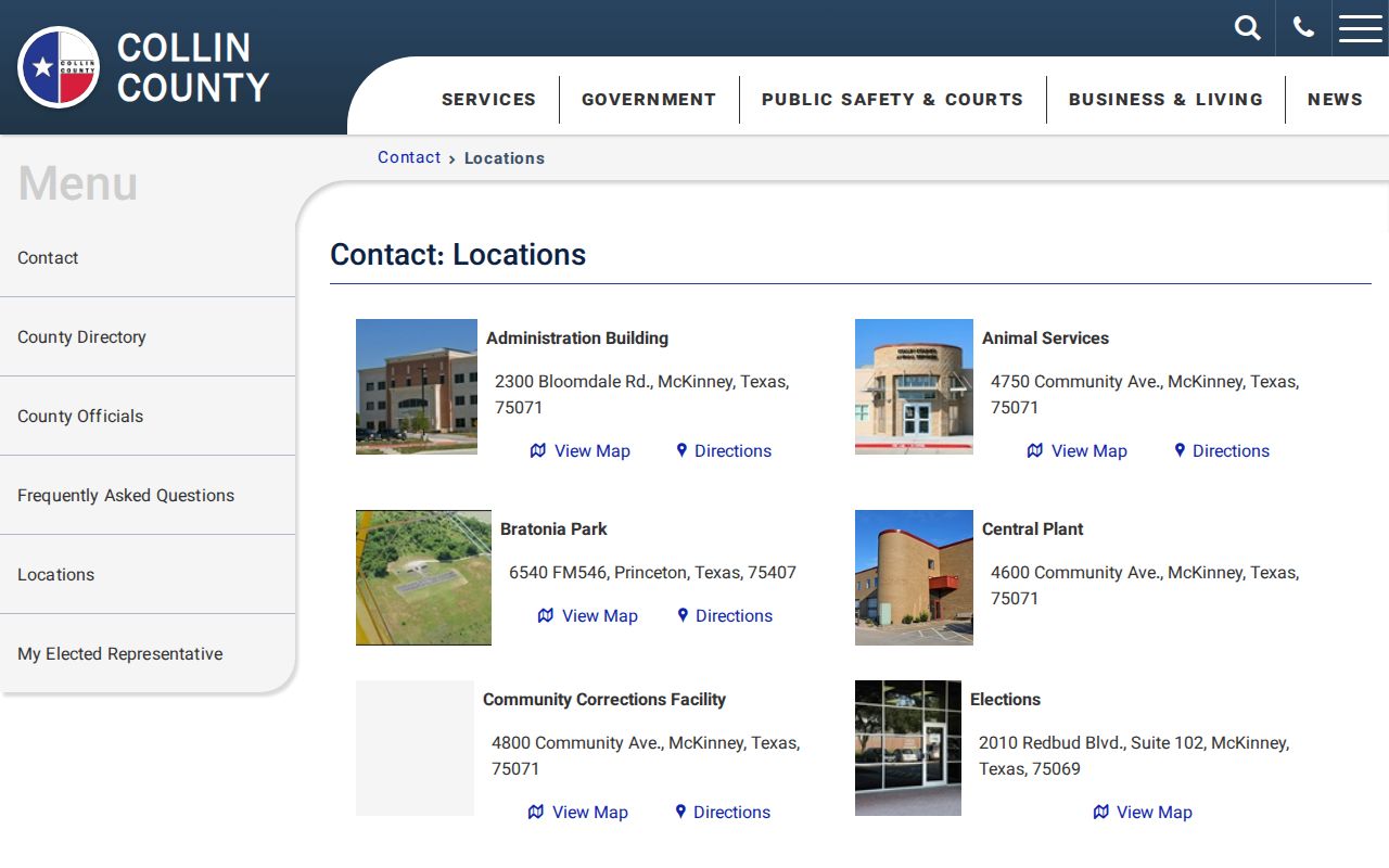 Collin County courts building and public counter locations