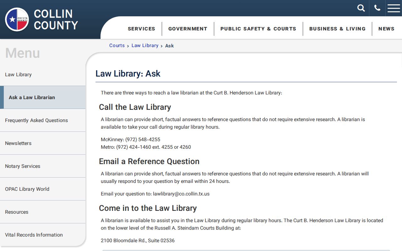 Collin County law library public research information
