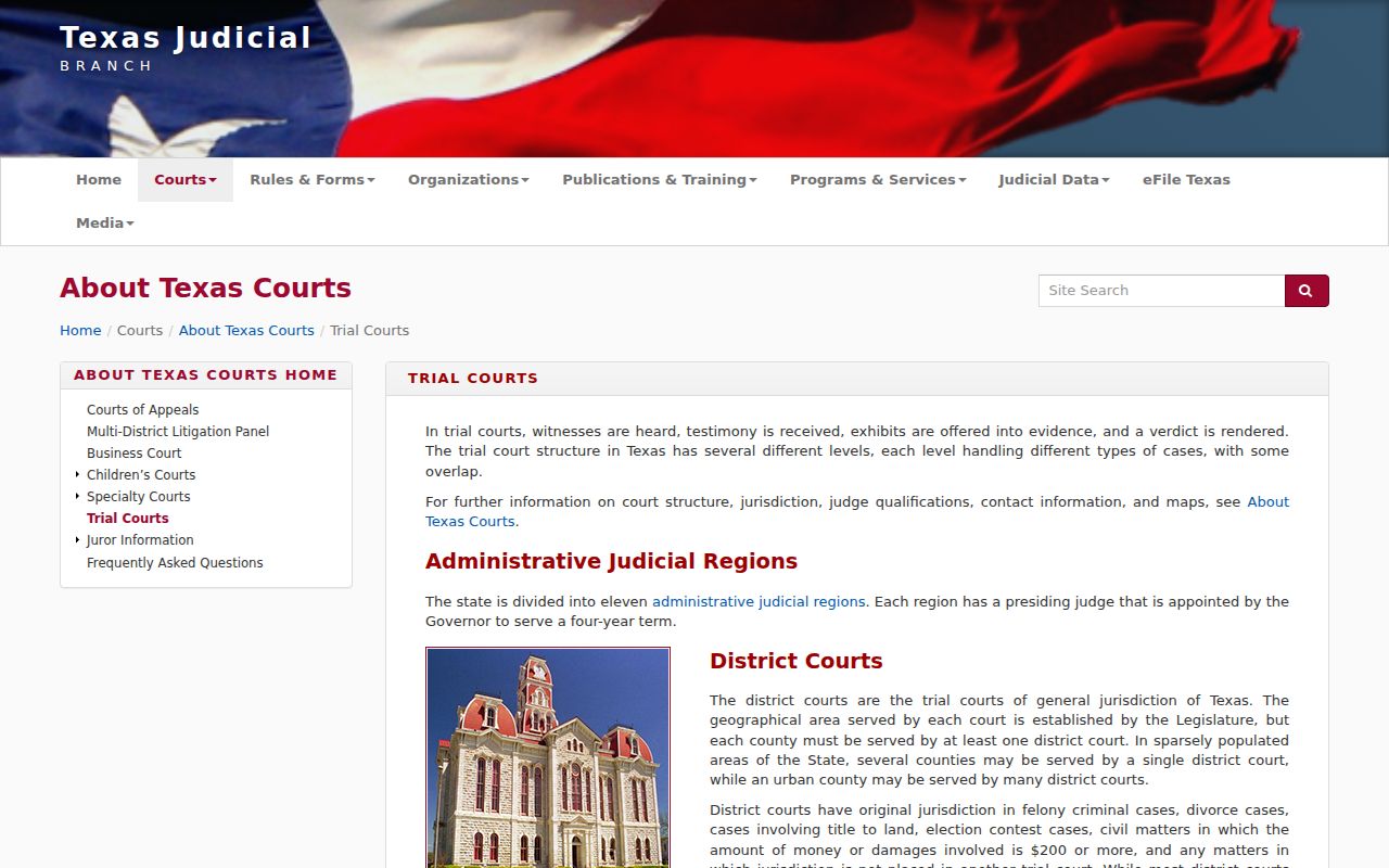 Texas trial court structure showing district county justice and municipal levels