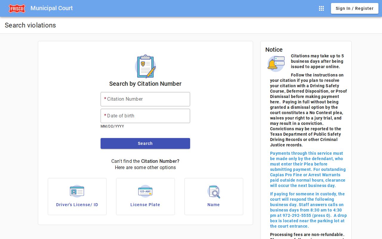 Frisco Tyler Municipal Court citation search