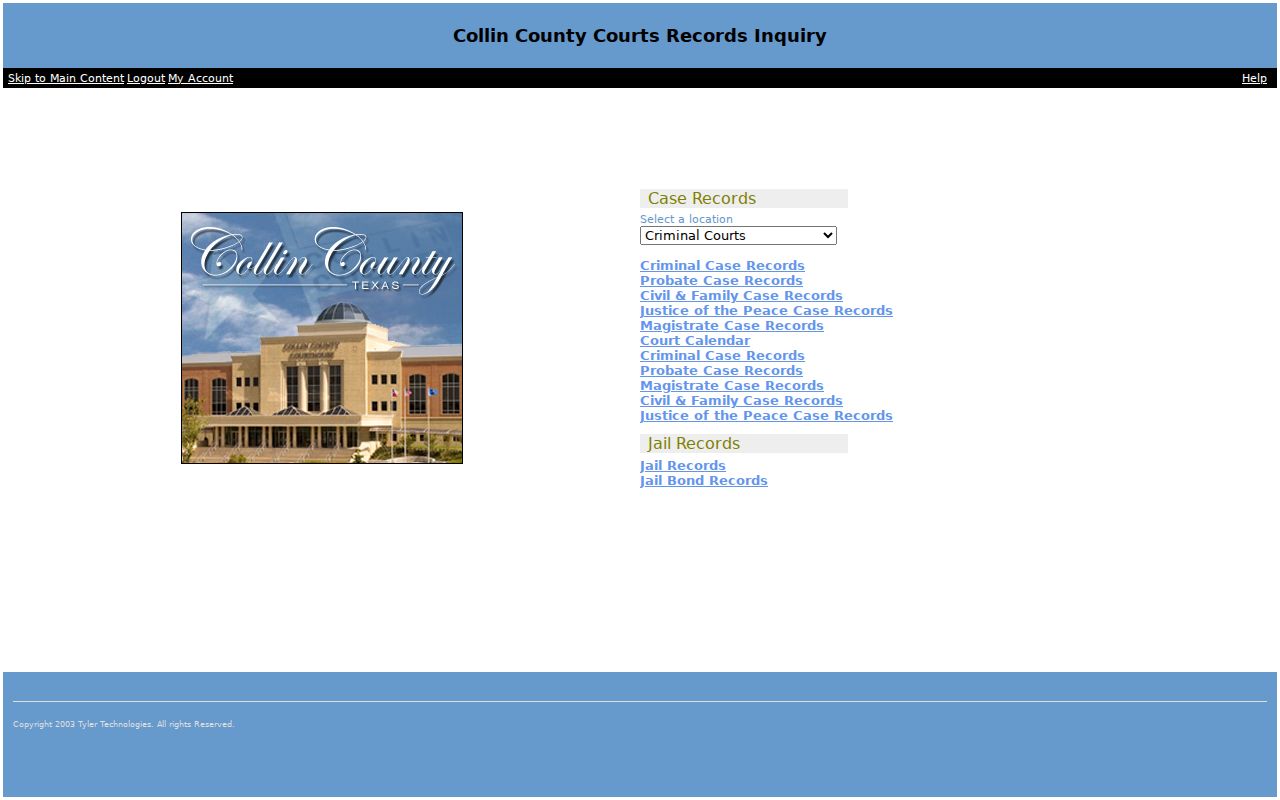 Collin County Tyler Public Access case record and court calendar entry point